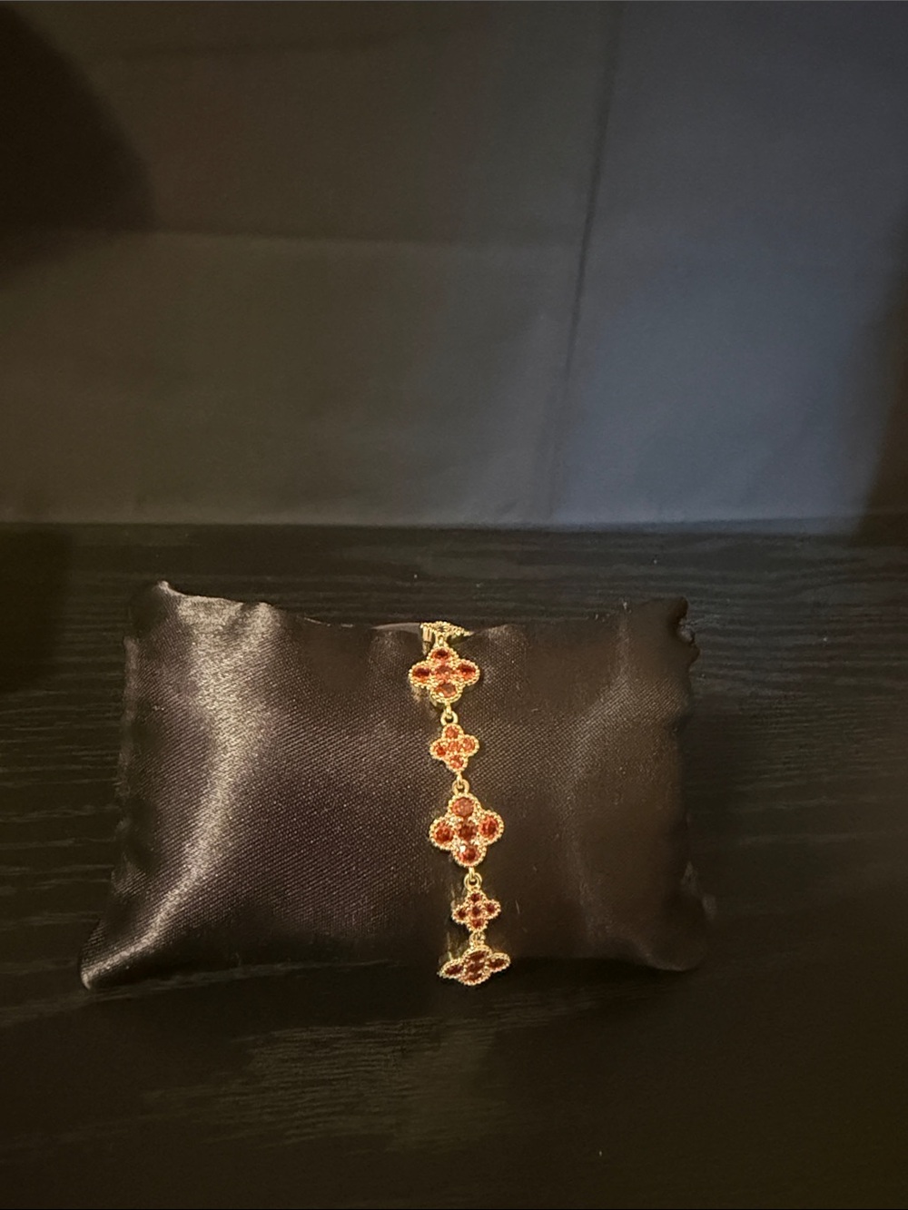 Gold-Tone Floral Link Bracelet with Red Stones